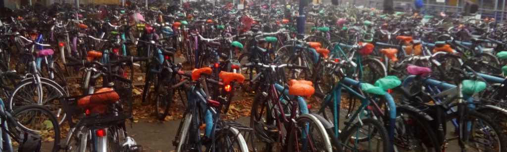 Parked bicycles in Oxford, UK